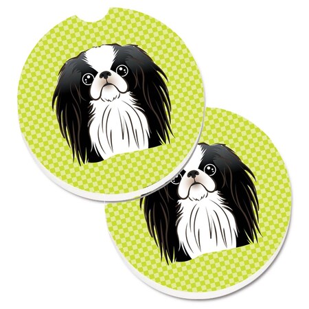 Carolines Treasures Checkerboard Lime Green Japanese Chin  Cup Holder Car Coaster, PK2 BB1292CARC